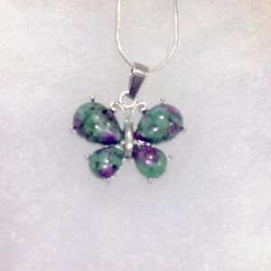 Boho hippie Ruby in Zoisite Butterfly Sterling Silver 16” Necklace